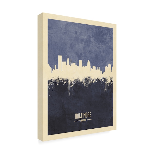 Michael Tompsett 'Baltimore Maryland Skyline Navy' Canvas Art,14x19